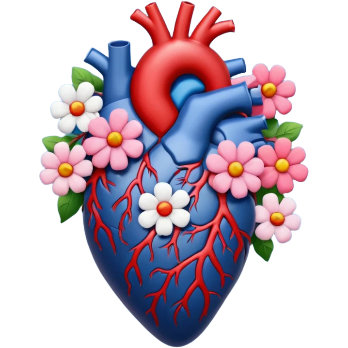 Dark Blue anatomical heart with flowers emoji