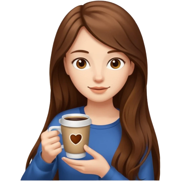 девушка с длинными волосами и с кофе emoji