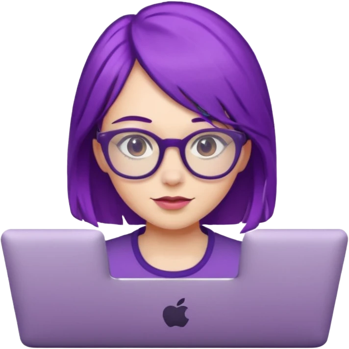Mädchen mit lila Haaren und Computer und Brille emoji