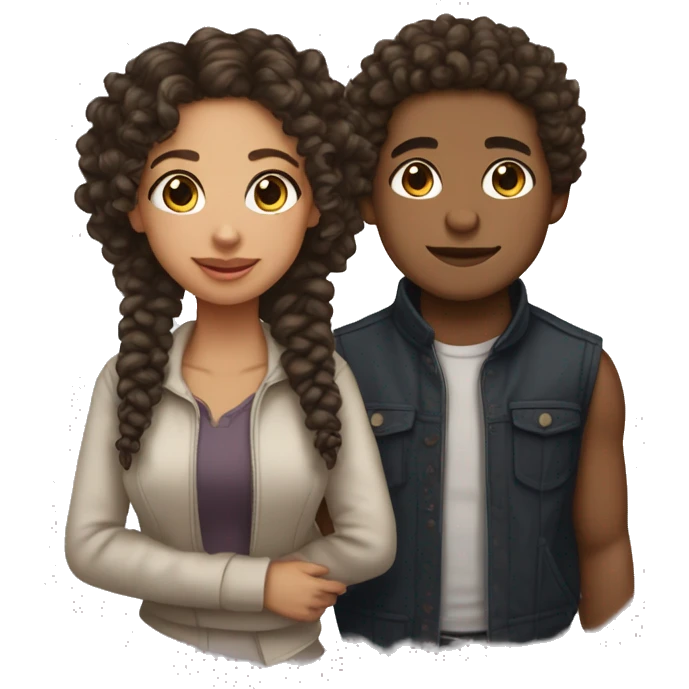 Lightskin couple girl with curly hair boy with French braids  emoji