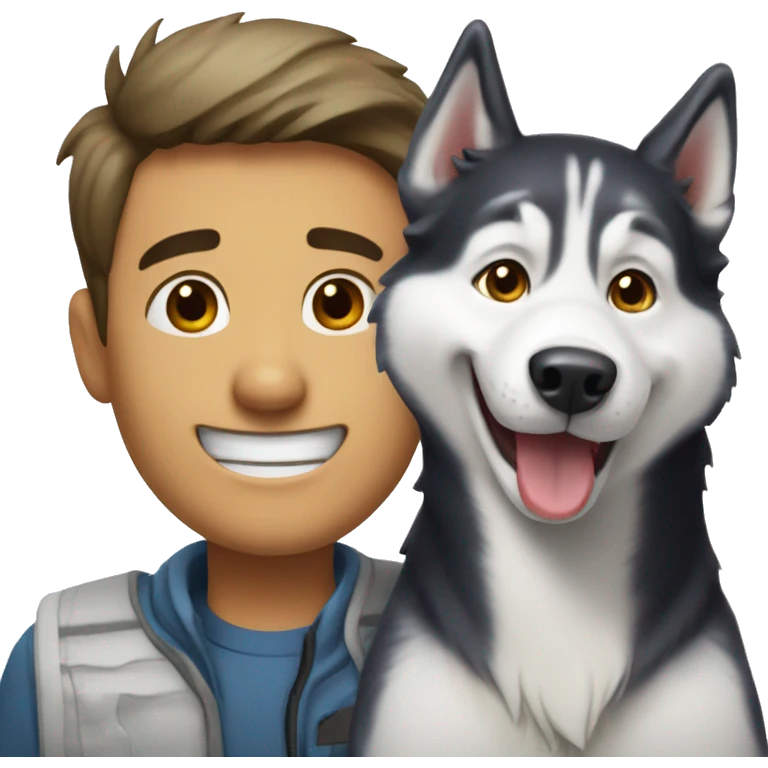 Happy husky dog and man emoji