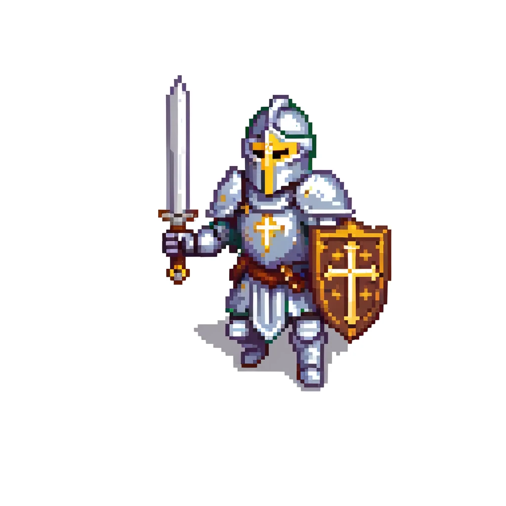 running paladin knight in shining armor with holy symbols and a sword emoji