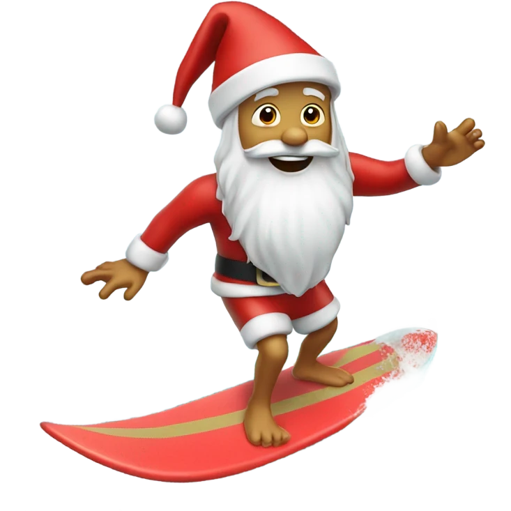 Santa on a surfboard surfing emoji
