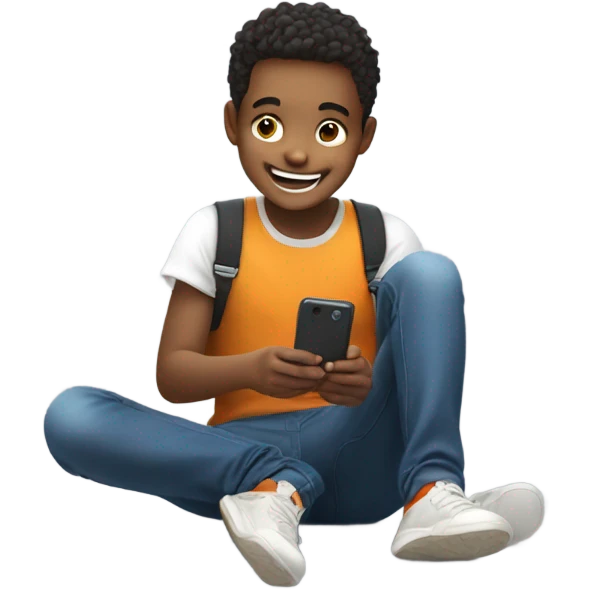 Playful boy plays on phone emoji