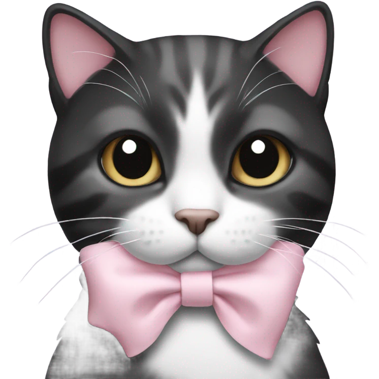 Cat black and white with a light pink bow emoji