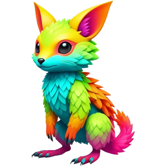 Tropical futuristic lush warm-colored modern colorful neon-colored Fakémon-Trico-creature emoji