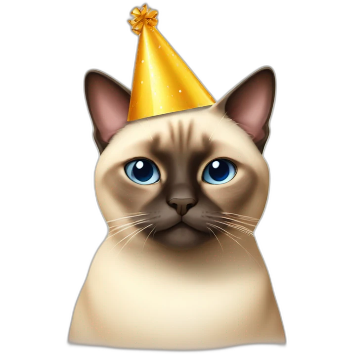 fat siamese cat with a birthday hat emoji