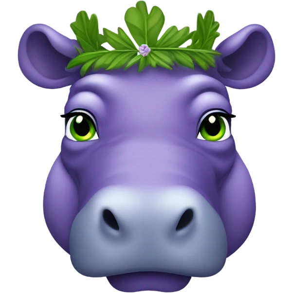 Purple hippopotamus with green eyes and a laurel wreath on its head emoji