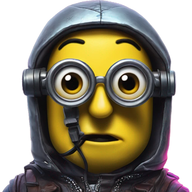 Synthwave minion in Dalarna style, oil paint, black eyes, intricate lips, masterpiece portrait, beautiful, desirable, logical emoji