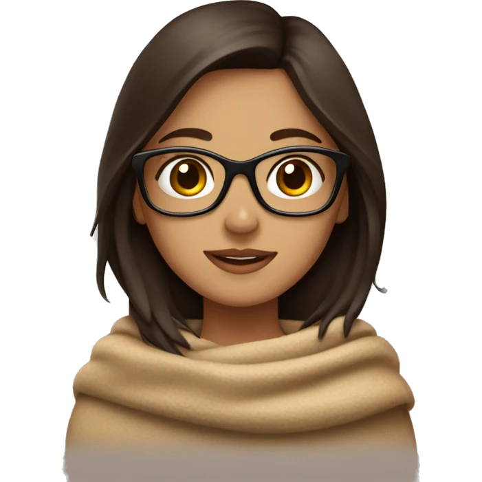 brunet girl with glasses a plad beige blanket and hit chocolate emoji