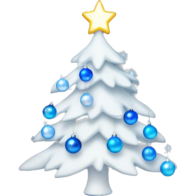 white Christmas tree with blue baubles and white lights emoji