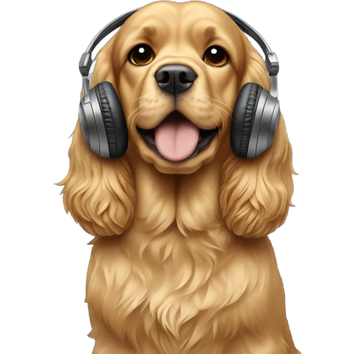 golden cocker spaniel with headphones emoji