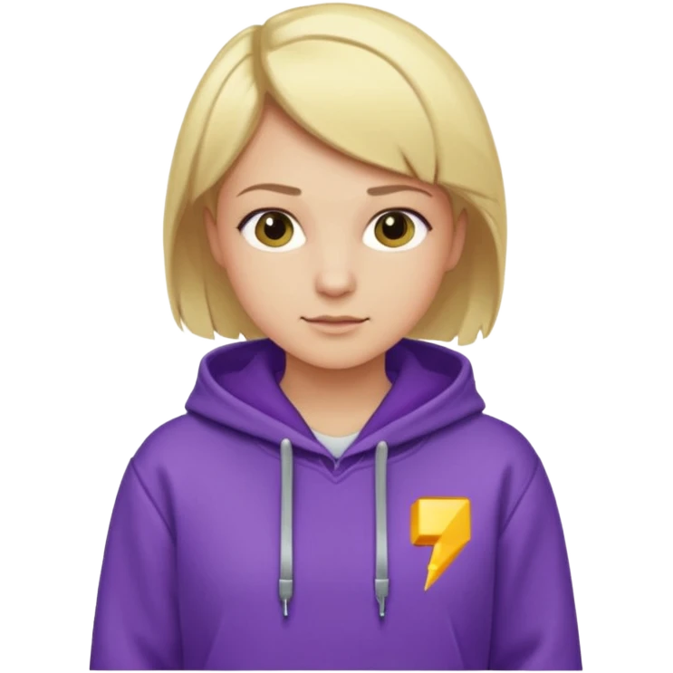 Crea un emoji de un electricista, chico rubio pelo corto hacia al lado, sin gafas, con sudadera morada y nombre empresa INDYDES emoji