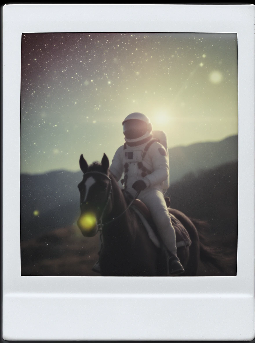 astronaut on horseback with stars in background emoji