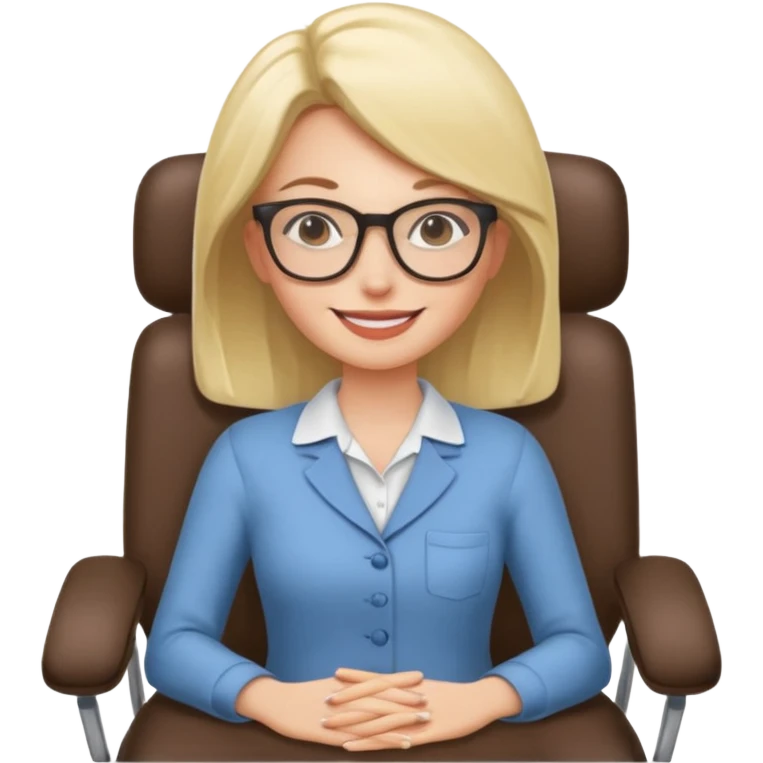 Cartoon face woman smiling and relaxing and aligned in a chair in office emoji