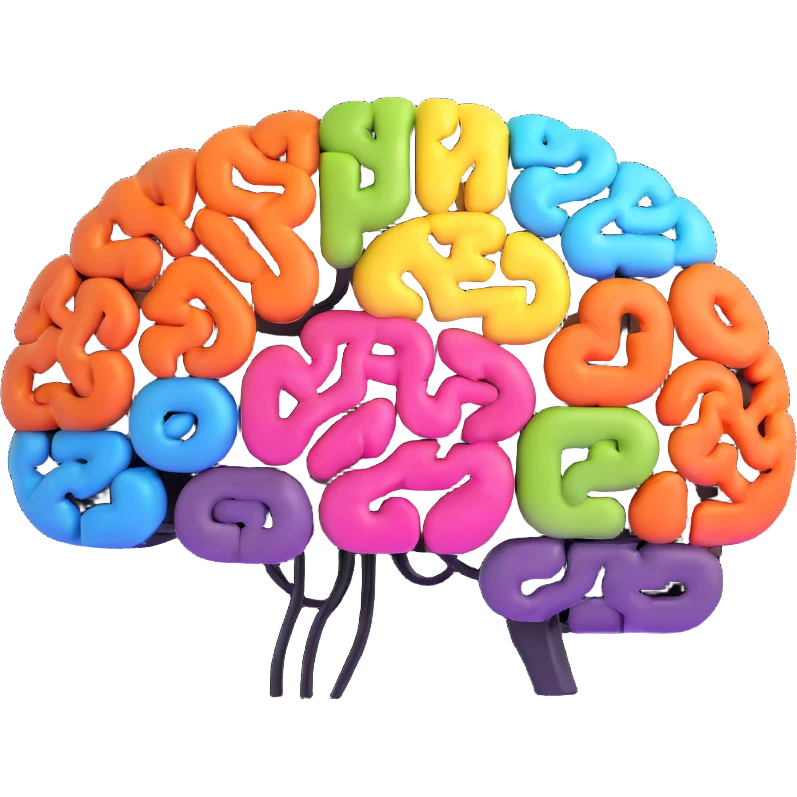 brain with connected ideas, brainstorming app logo emoji