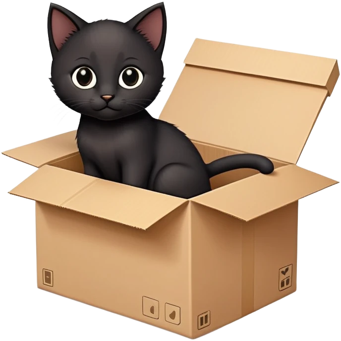  A very cute black young kitten cat with one's head tilted to one side poked its paws out of the cardboard big box and placed them on top of it emoji