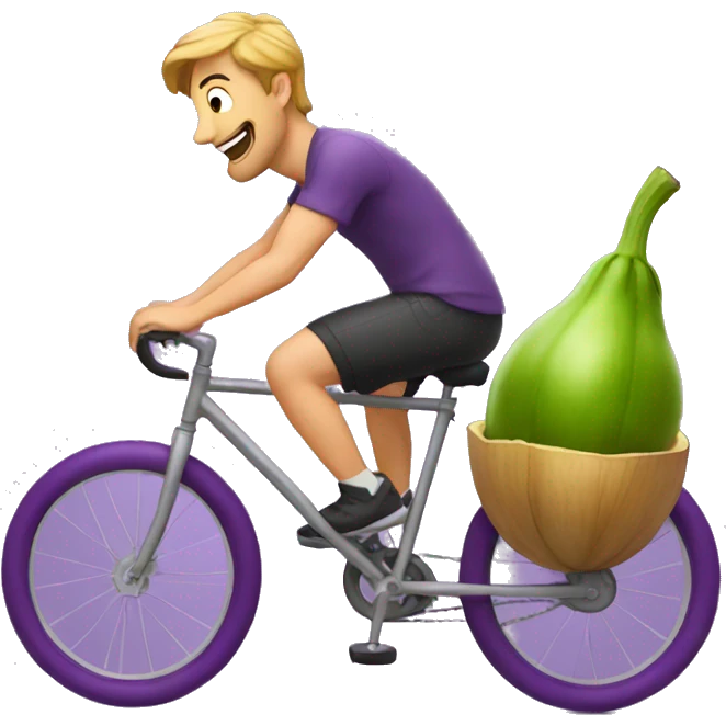 Man riding a bike on top of a eggplant emoji