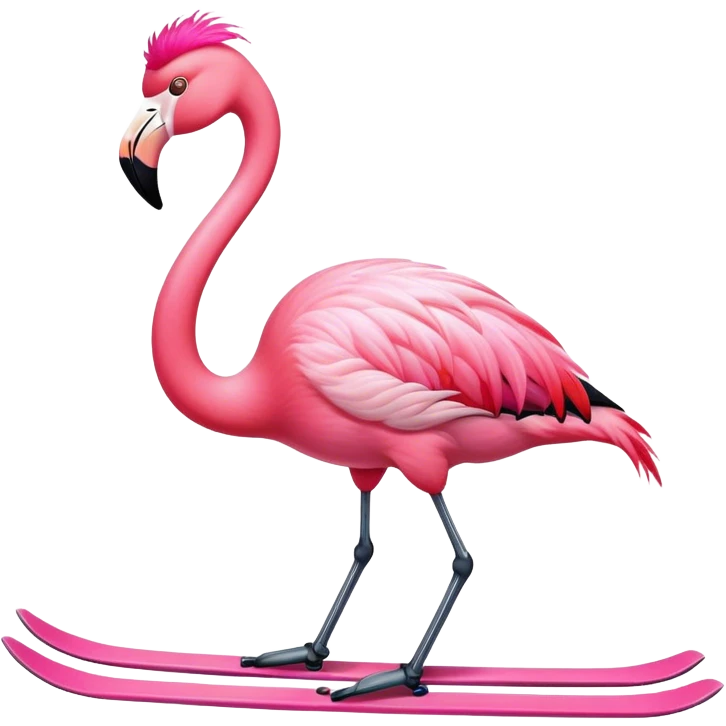 flamingo skiing with pink  emoji