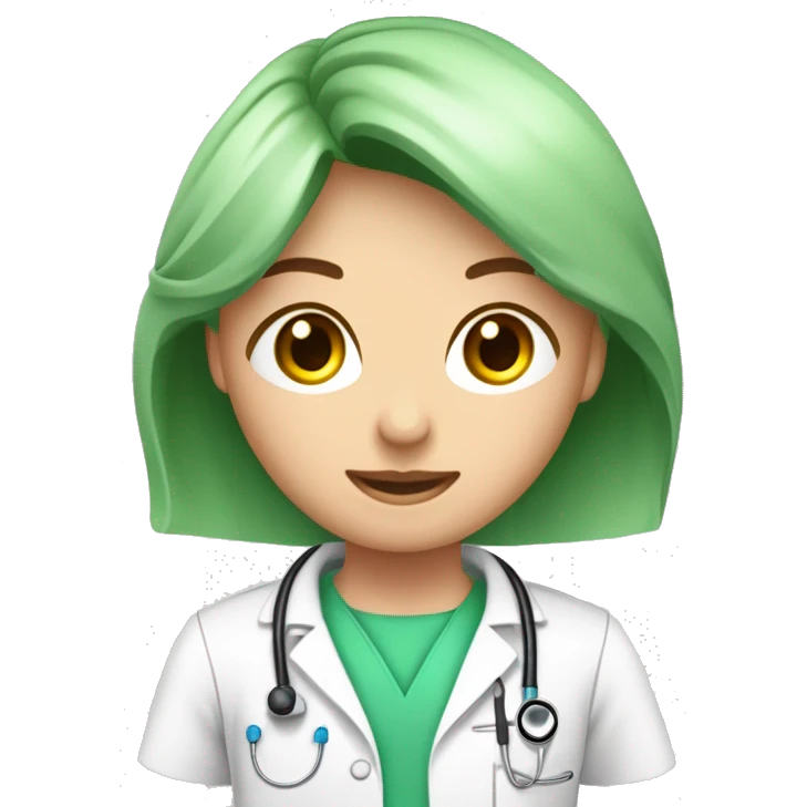 Mujer joven medico, de cabello rubio largo con fonendoscopio rosado y delantal blanco, abrazada a hombre joven médico, de cabello castaño y ojos verdes, con fonendoscopio y delanta blanco.  emoji