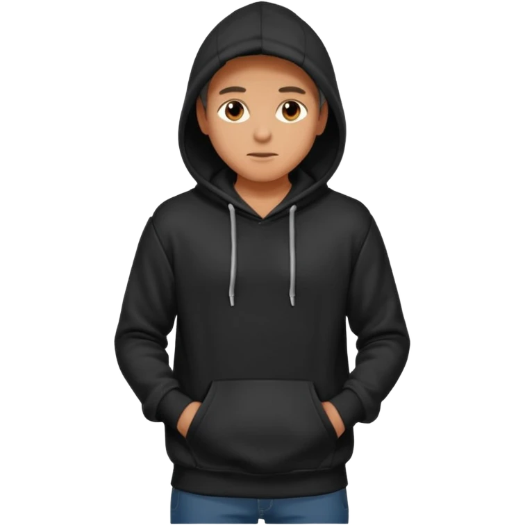 fullbody Mysterious man in black hoodie, hands in pockets emoji