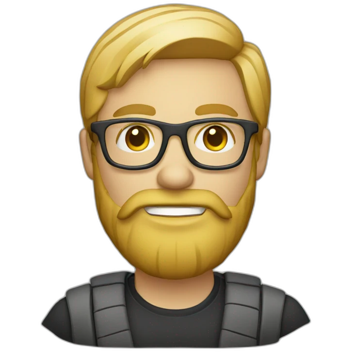 blonde bearded designer with glasses and computer emoji