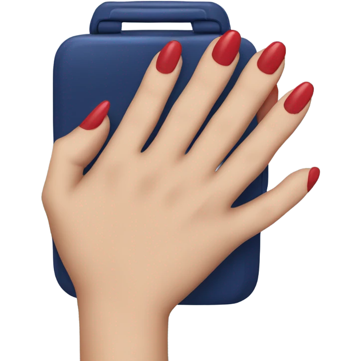 
female hand with red manicure holding a dark blue case emoji