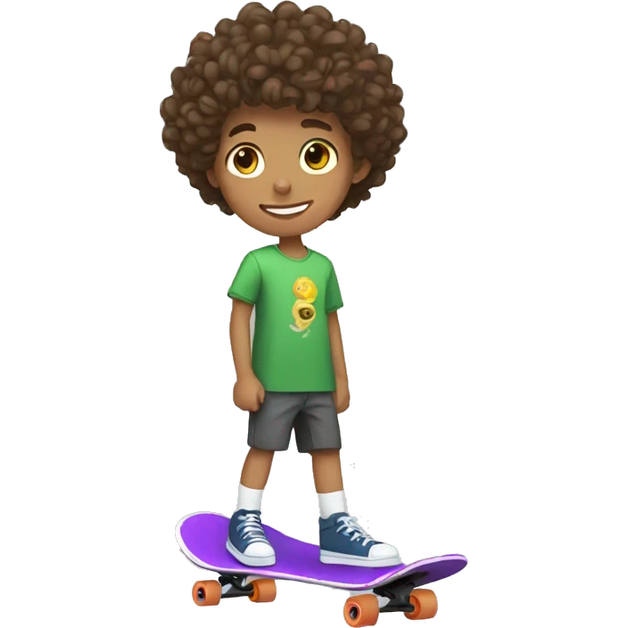 teenage boy with curly brown hair skateboarding  emoji