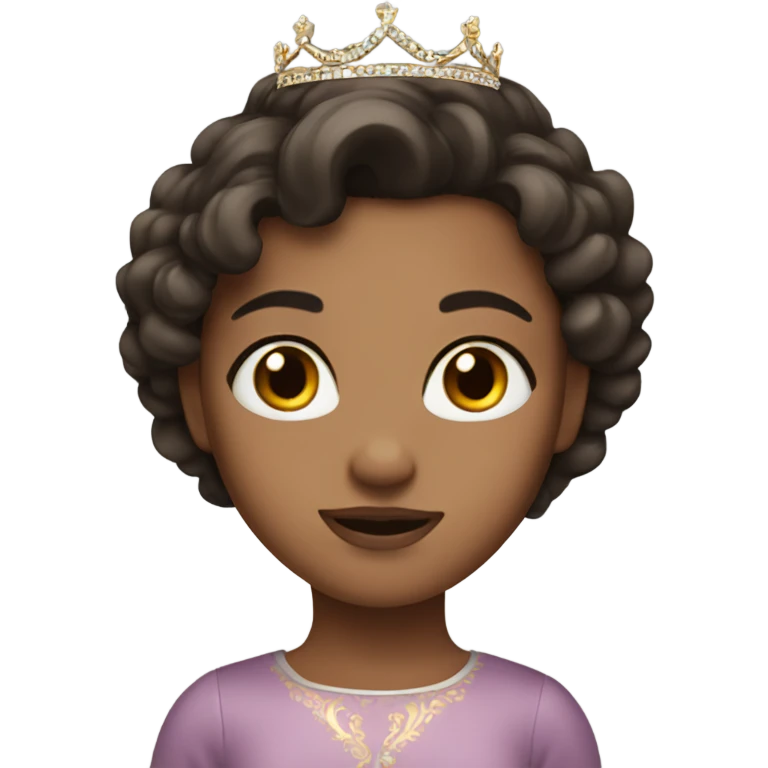 Girl with dark brown hair, brown eyes and a tiara emoji