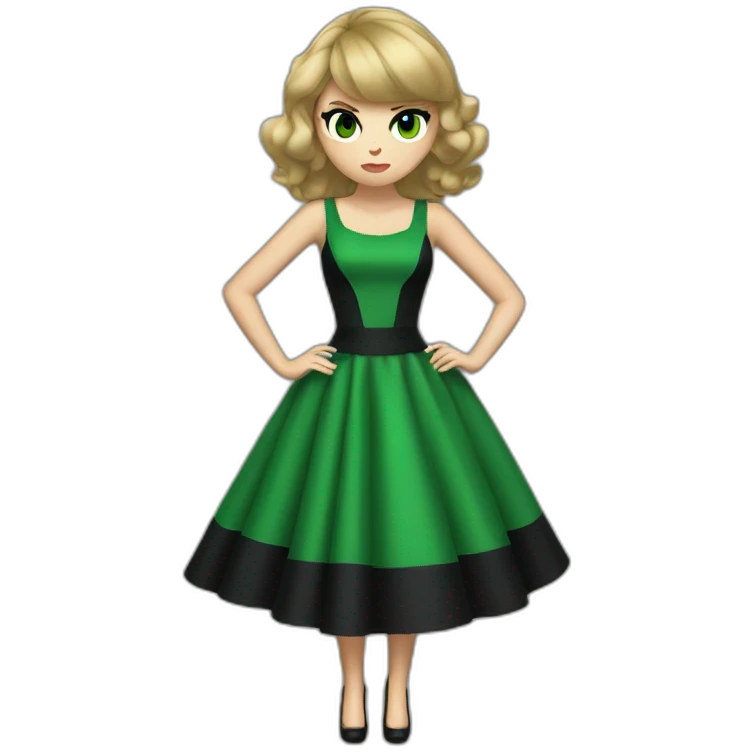 Taylor swift with black and green dress and angry emoji