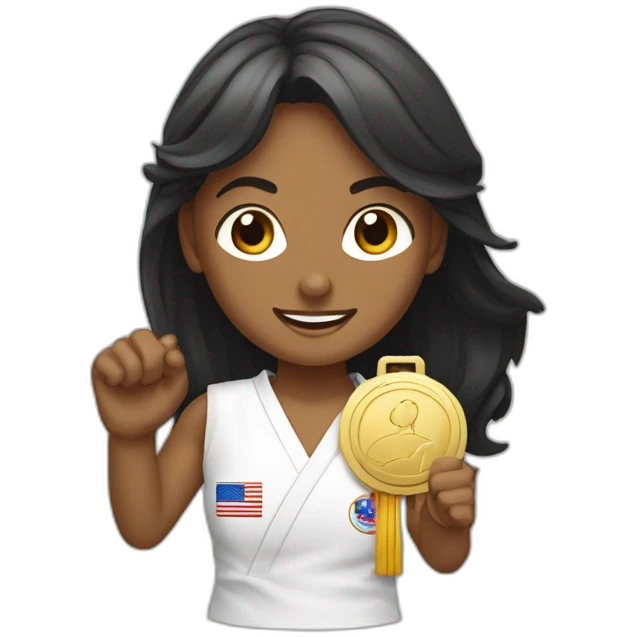Une fille qui a gagné au taekwondo qui montre sa médaille d'or emoji