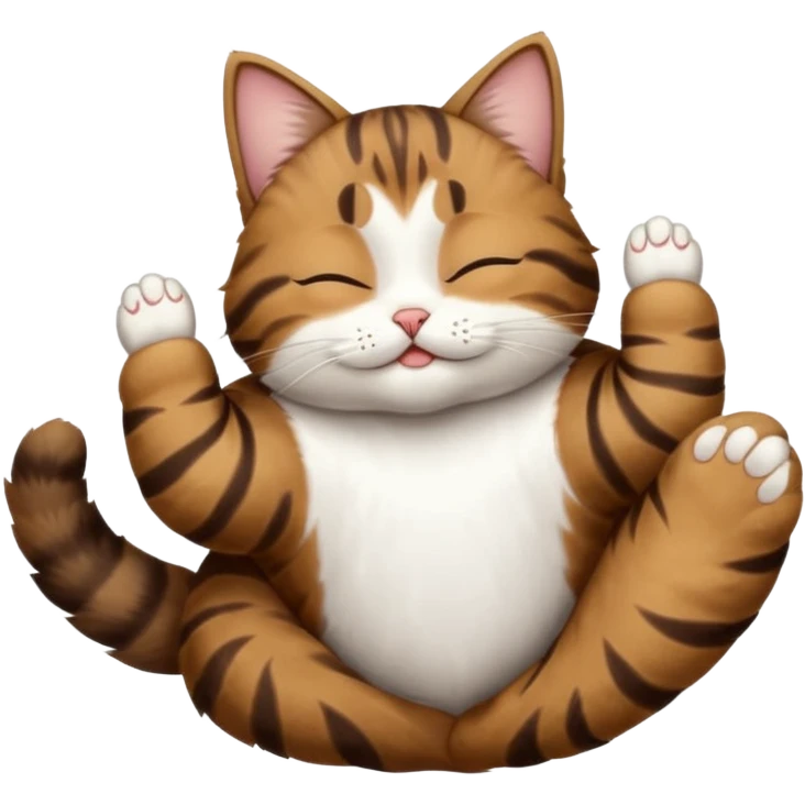 dark brown tabby and white cat in funny positions upside down with eyes closed emoji