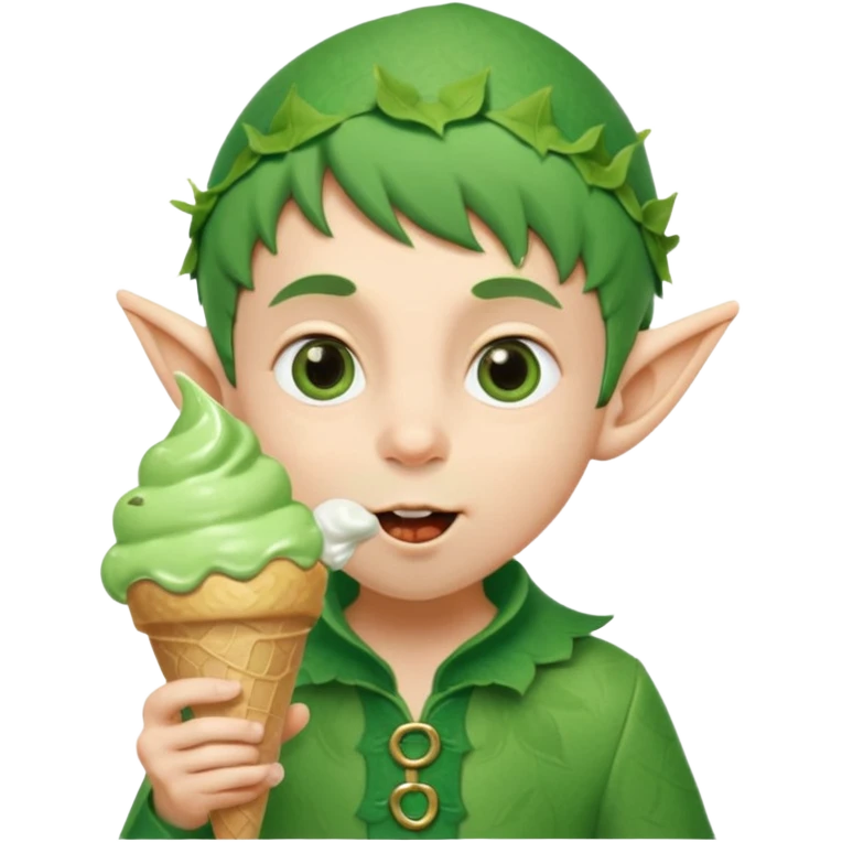 
A young elf boy in leafy clothes licking a triple-scoop ice cream with wide eyes.
baby elf with strawberry ice cream




 emoji