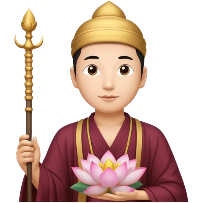 asian man with lotus, scepter, buddhism, lotus, white skin emoji