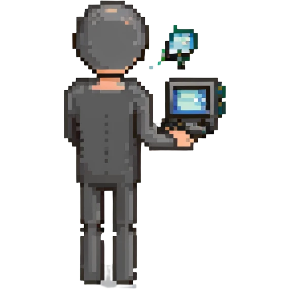 Stick figure throwing a tiny computer emoji