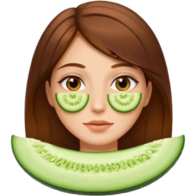 brownhaired woman with cucumber on eyes emoji