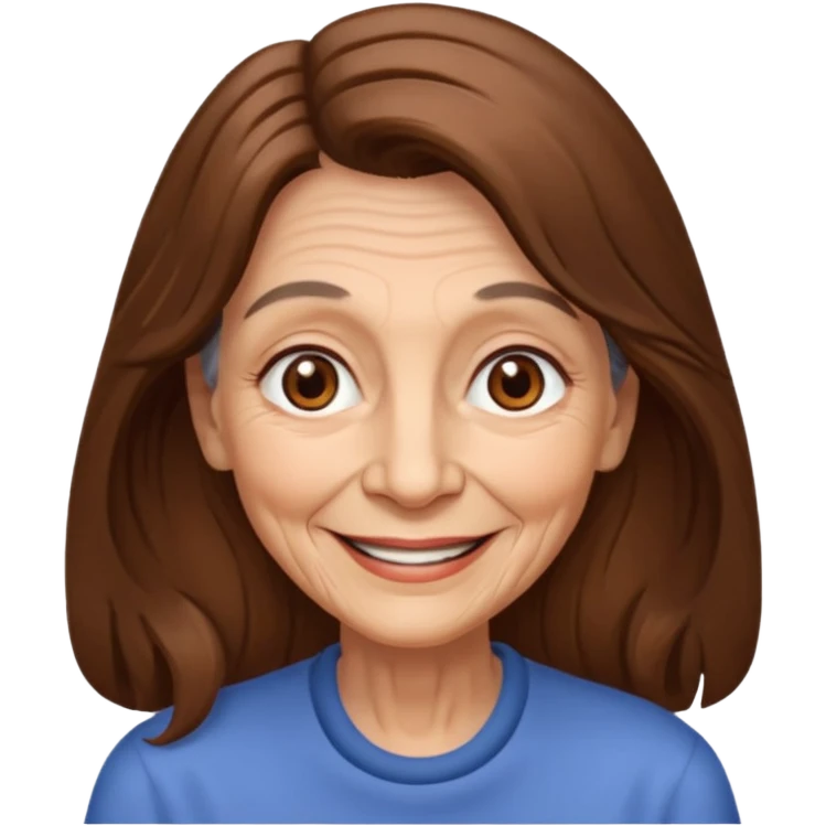 Woman 80, long brown hair, brown eyes, smiling emoji