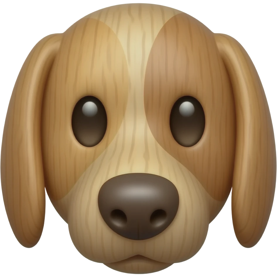 wooden dog toy , completely made out of wood,  front facing, wood texture emoji