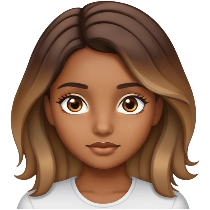 Chica morena con cabello balayage ojos color marrón  emoji
