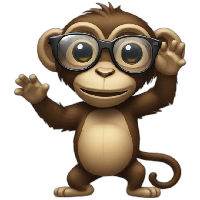 Dancing monkey with spectacles in rain emoji