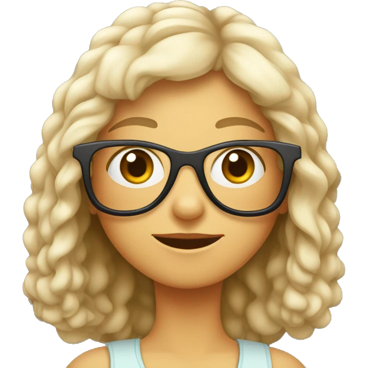 Menina com cabelo cacheado longo e óculos emoji