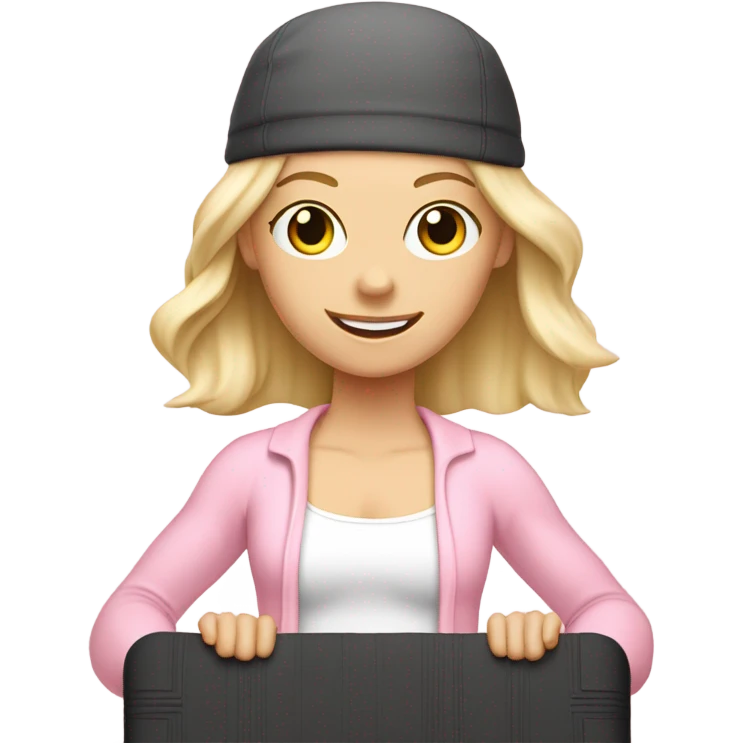 A blonde white Pilates girl in light pink clothes with fitness mat emoji