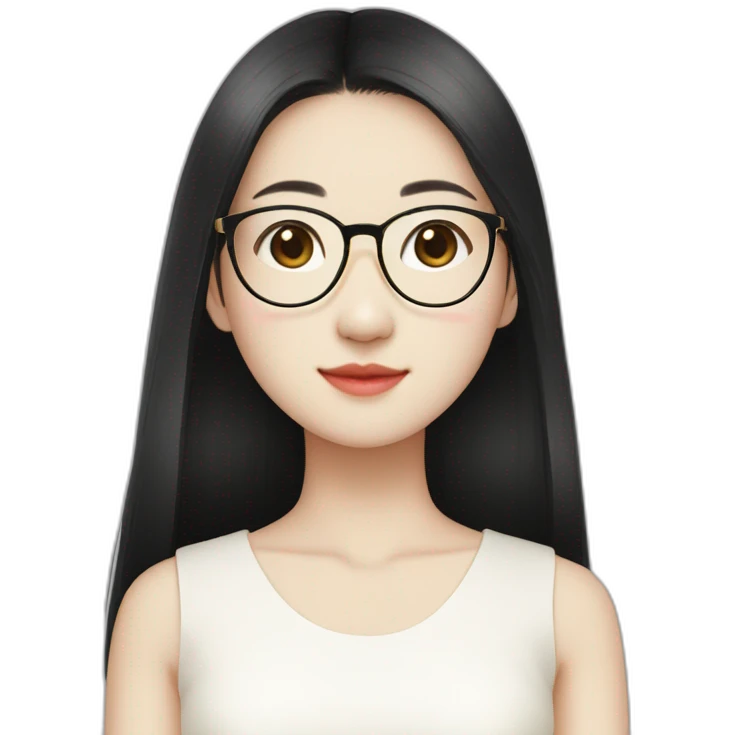 cute-singaporean-chinesegirl-in-muji-white-dress-with-black-hair and gold glasses emoji