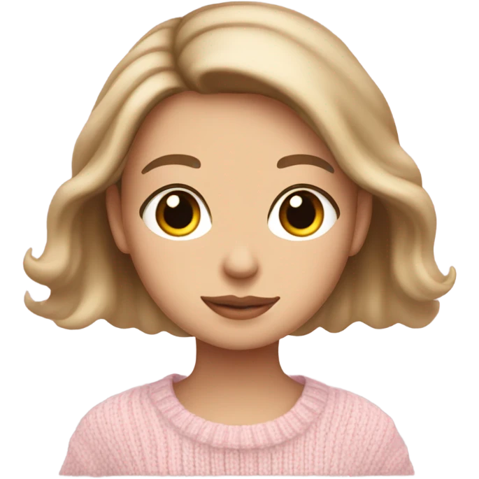 Pretty brown eyed white girl with light pink sweater reading cozy emoji