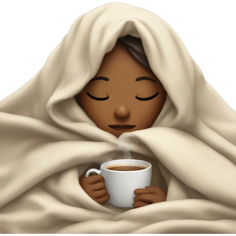 girl inside a blanket sipping coffee eyes closed emoji