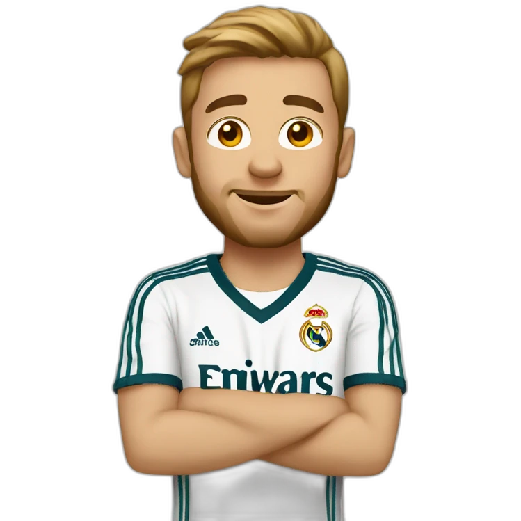 A man wearing a Real Madrid shirt 20 ans White people emoji