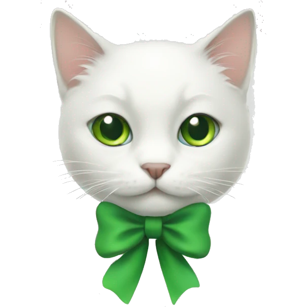 White cat with green bow emoji