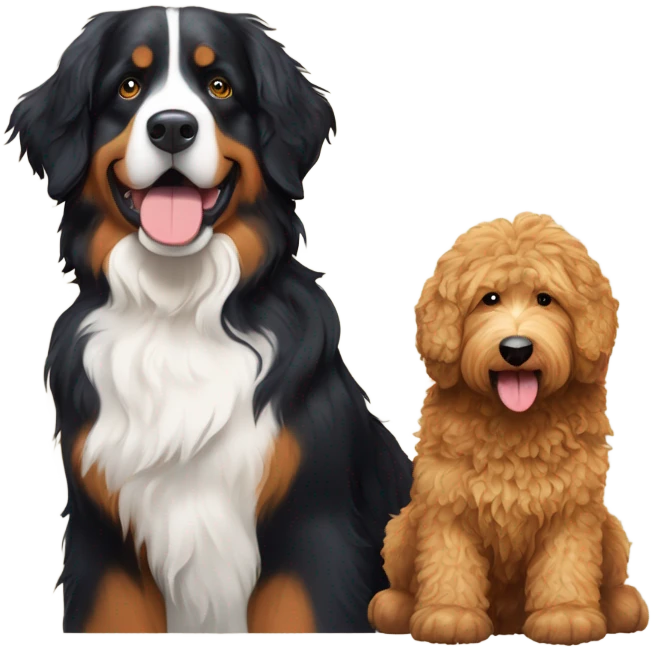Bernese mountain dog next to a golden minute labradoodle emoji