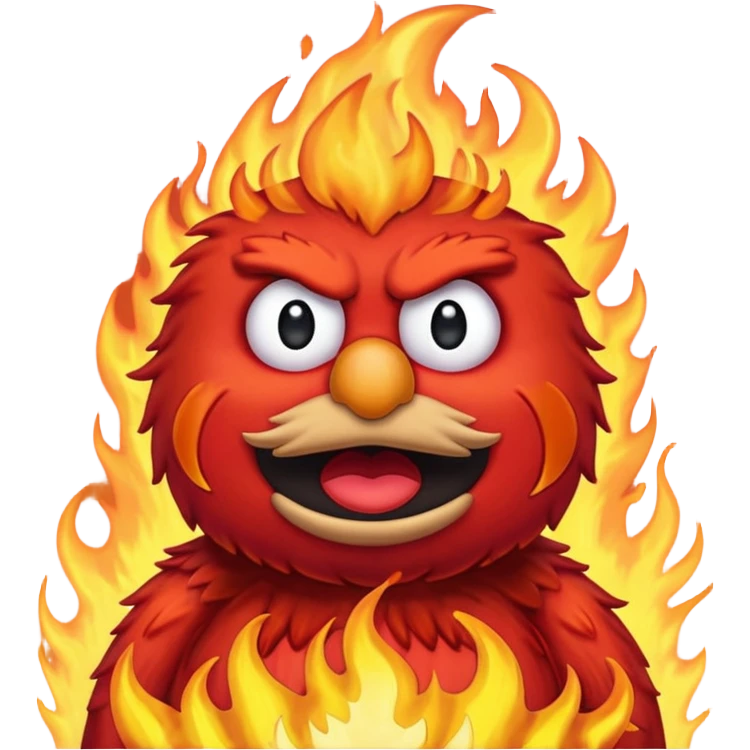 Elmo angry surrounded by fire emoji