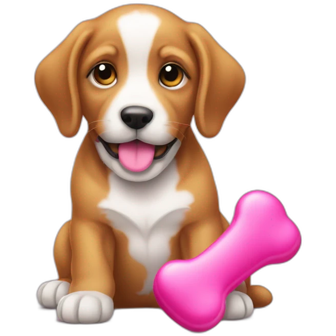 puppy with pink toy bone sit emoji